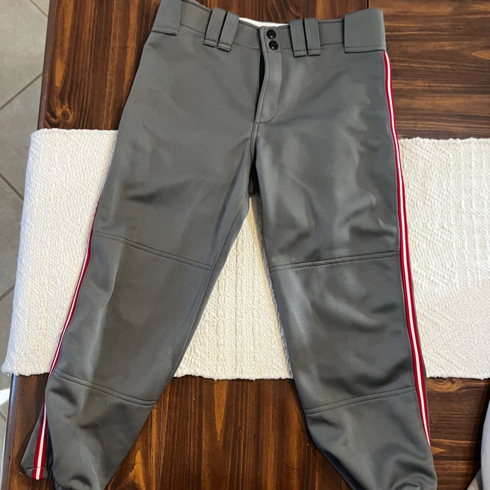 Dark Gray Women's SOFTBALL Pants with White and Red Stripe
